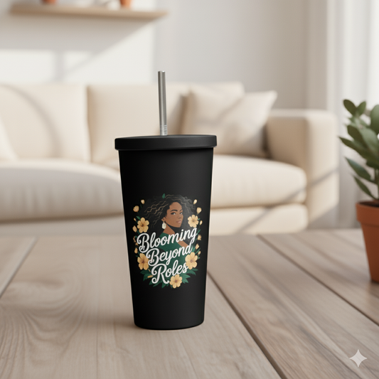 Insulated tumbler with a straw